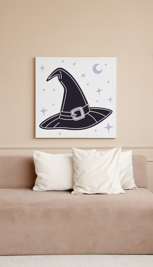 Cadre décoratif avec chapeau de sorcière mystérieux pour ambiance Halloween magique