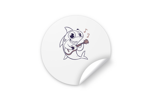 Sticker représentant un requin joyeux jouant de la musique dans un style marin vibrant