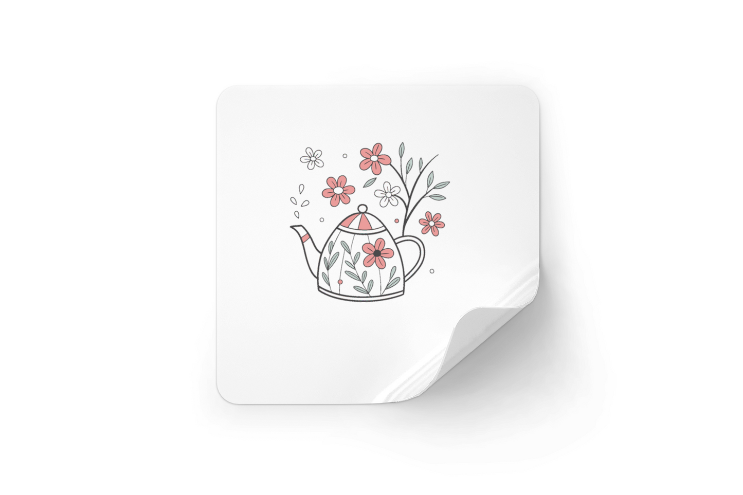 Sticker avec théière florale en blossom pastel décoration charmante et moderne