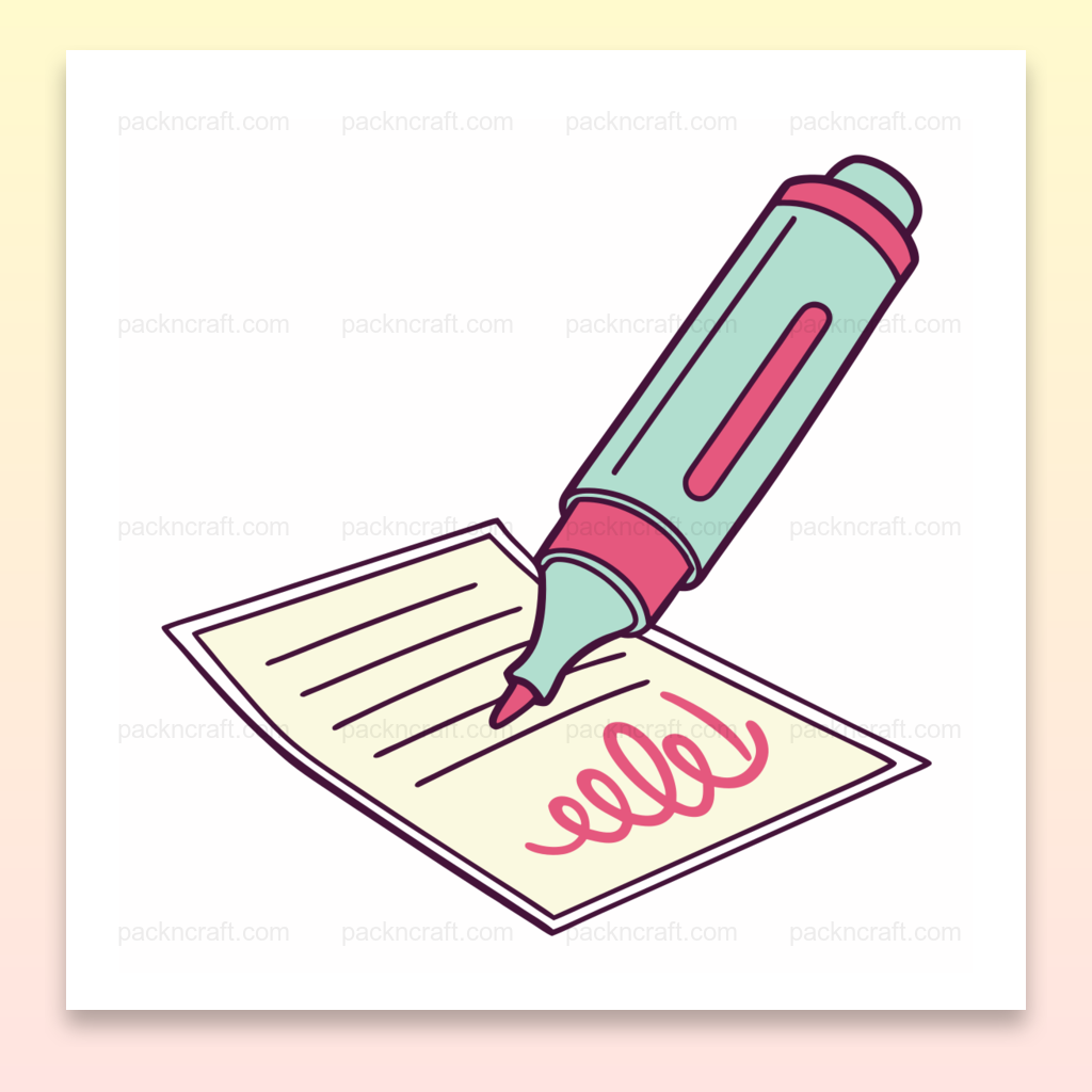 Illustration de stylo fluorescent créatif en style pastel pour projets DIY et papeterie.