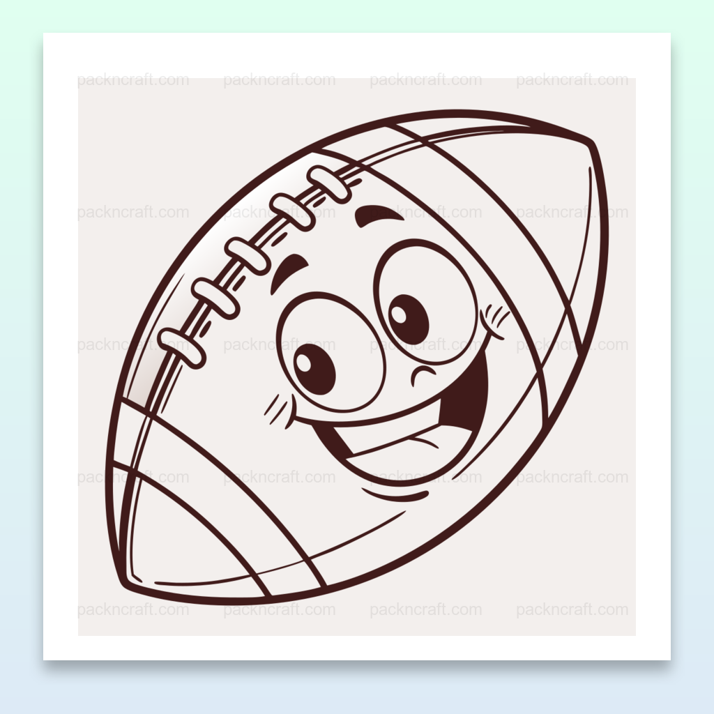 Illustration numérique d'un ballon de rugby souriant, style minimaliste SVG, pour usages créatifs et éducatifs.