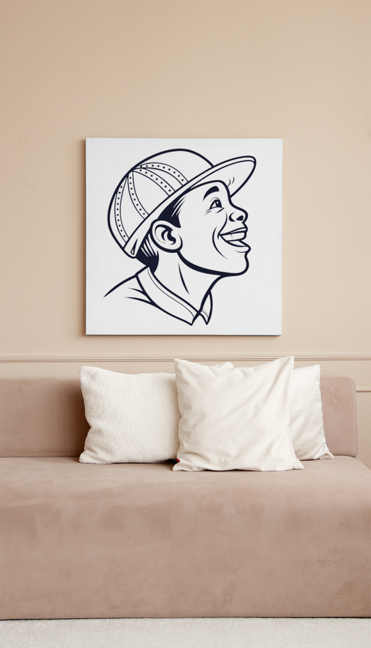 Cadre moderne avec icône souriante d'enfant en casquette pour déco éducative