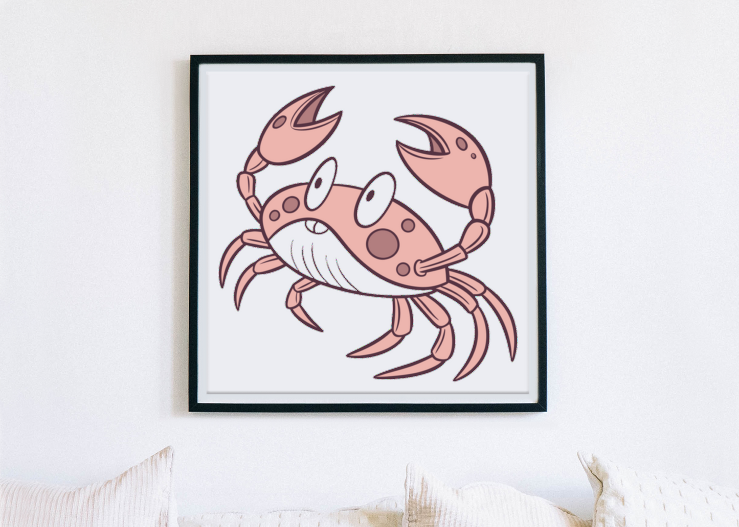 Cadre avec crabe amusé en style marin apportant une touche ludique et originale