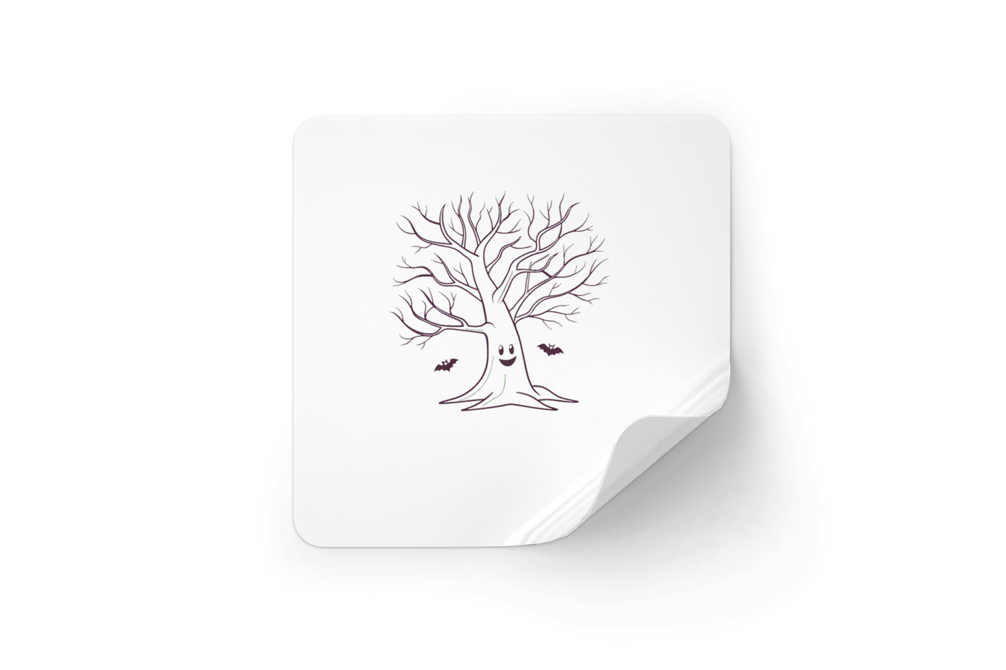 Sticker avec arbre enchanté souriant sur fond fun et ambiance Halloween