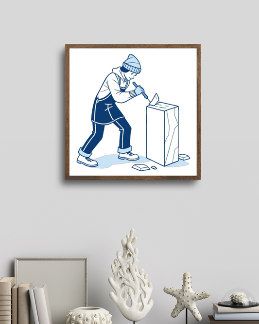 Sculpteur sur Glace à l'Oeuvre | SVG Vintage | Hiver