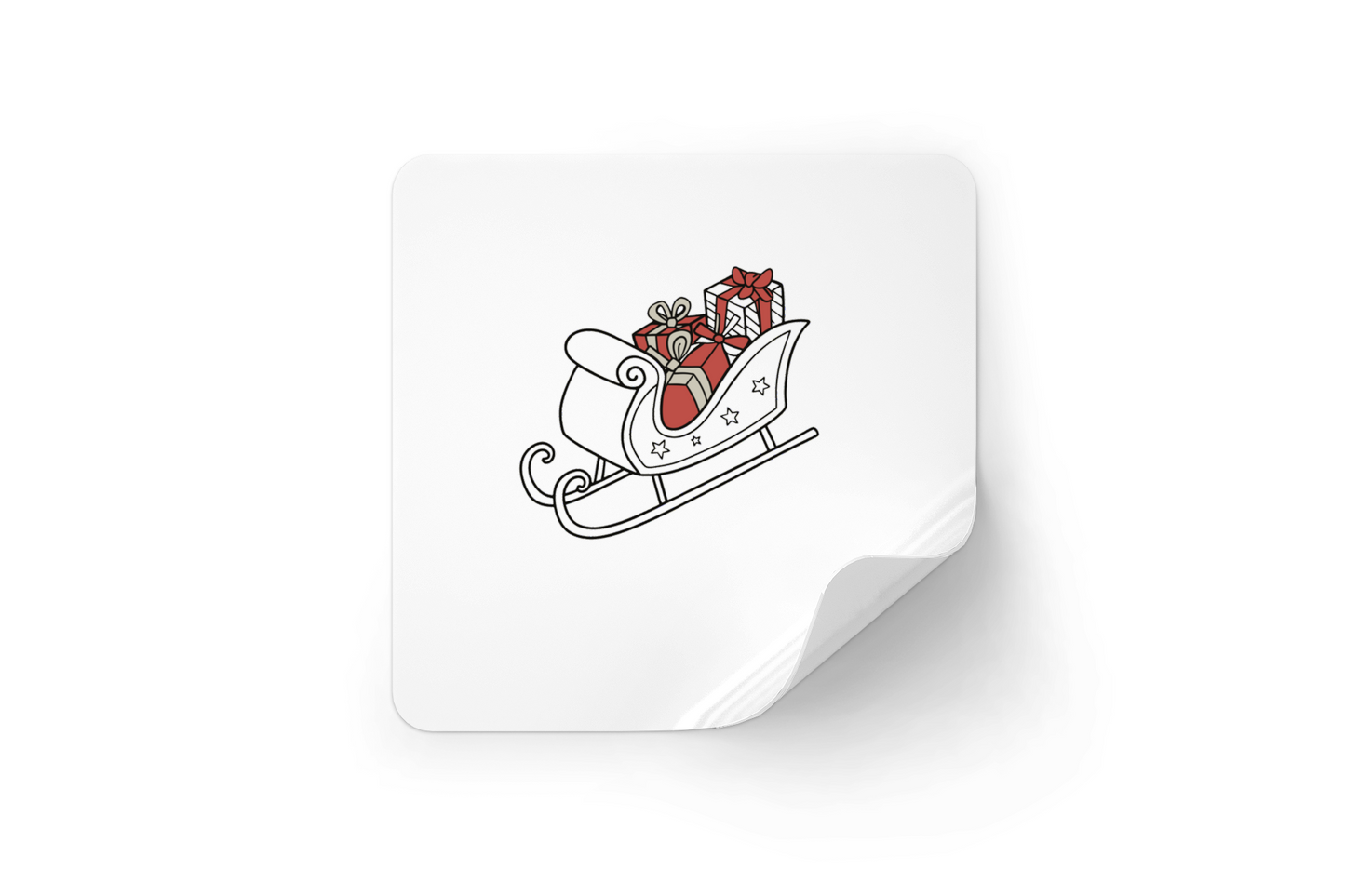 Sticker festif avec traîneau et cadeaux, style doodle apportant la magie de Noël