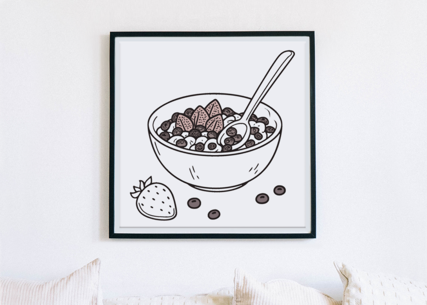 Cadre montrant un bol de fruits minimaliste pour un petit-déjeuner appétissant