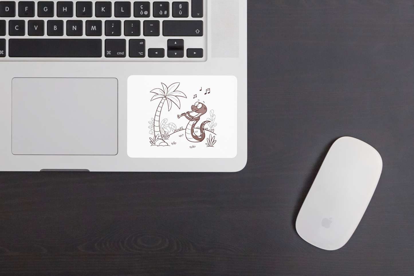 Sticker en ambiance jungle avec serpent mélodieux stylisé sous un palmier