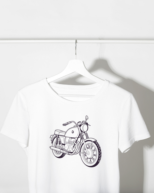 Illustration moto BMW R90S sur t-shirt, parfait pour décor vintage