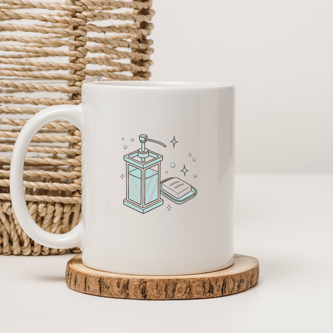 Mug avec motif élégant de distributeur à savon pour une touche d'hygiène stylée