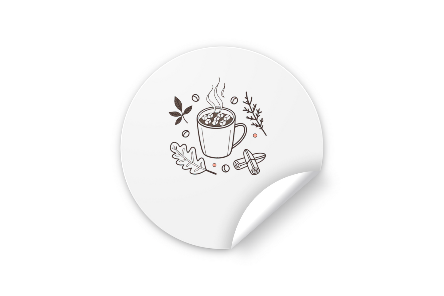 Autocollant automnal avec tasse et chocolat fumant en style minimaliste
