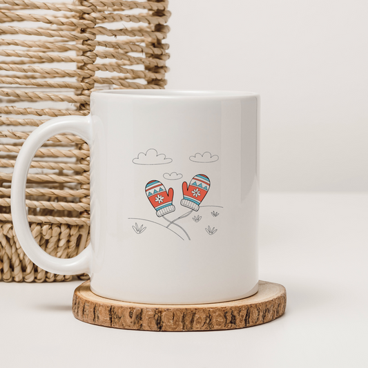 Mug ambiance cocooning avec icône décorative de moufles hivernales douillettes