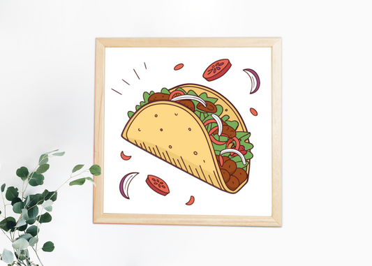 Cadre avec illustration vectorielle de taco sautant sur thème gourmand vibrante