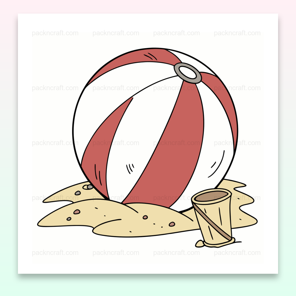 Illustration d'un ballon de plage sur le sable, parfaite pour projets créatifs estivaux.