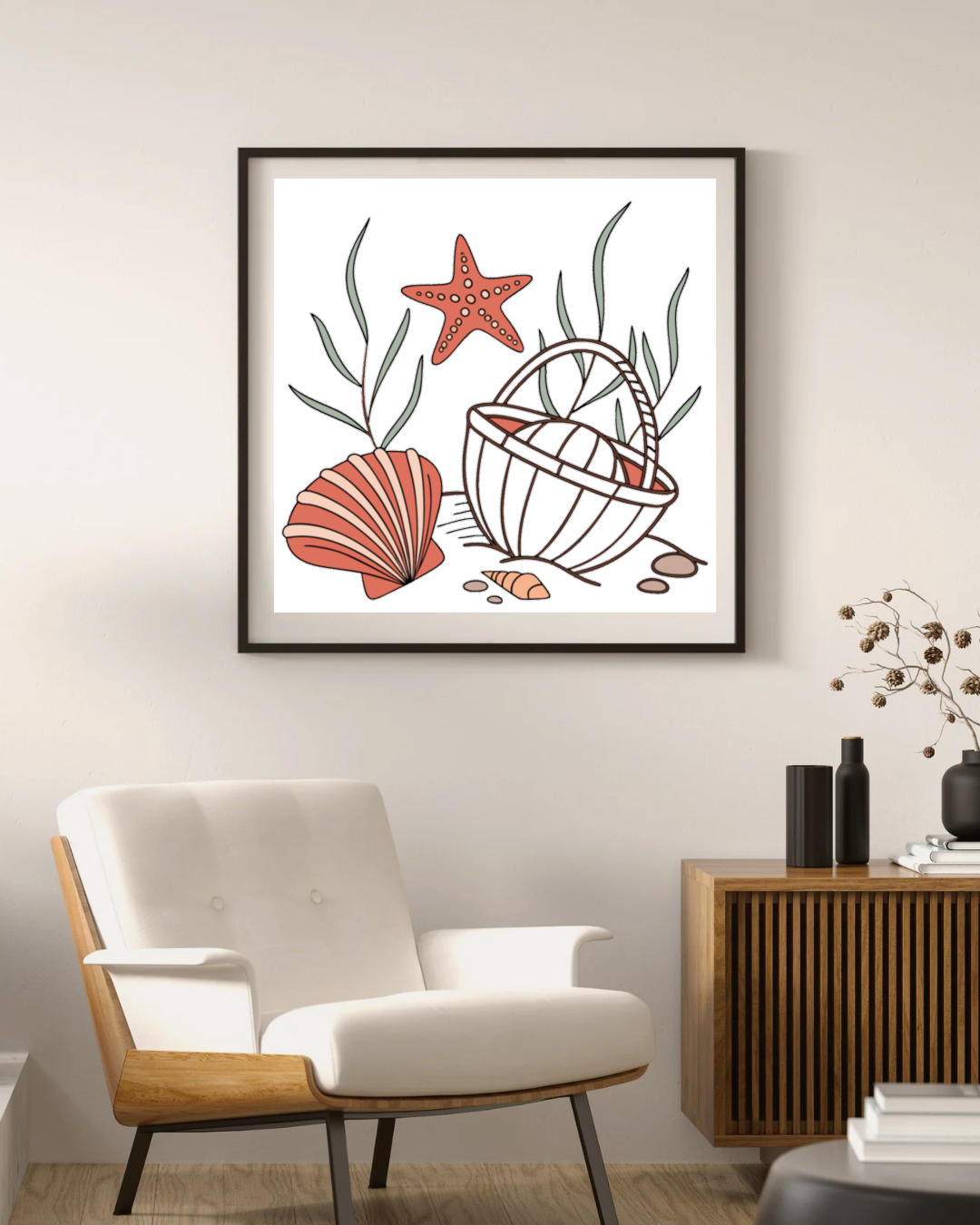 Cadre décoratif avec une étoile de mer joyeuse dans un style bord de mer apaisant