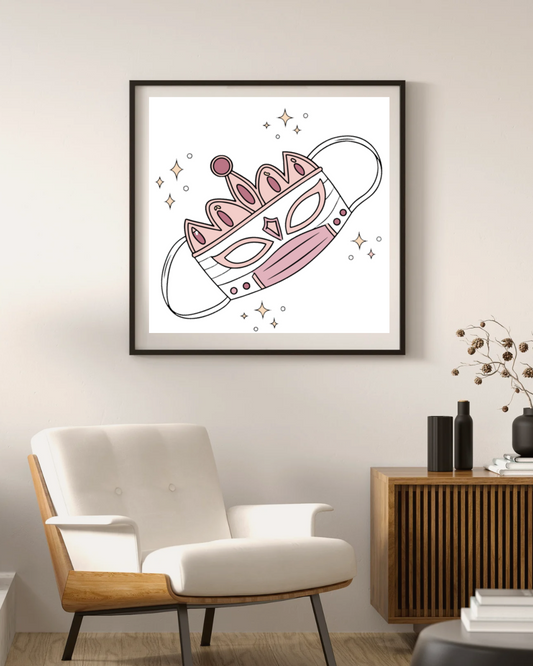 Illustration de masque kawaii encadrée pour décorations murales