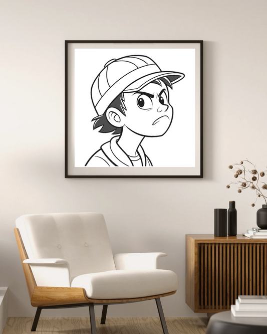 Cadre contenant une icône urbaine avec un garçon frustré dans un style doodle distinctif