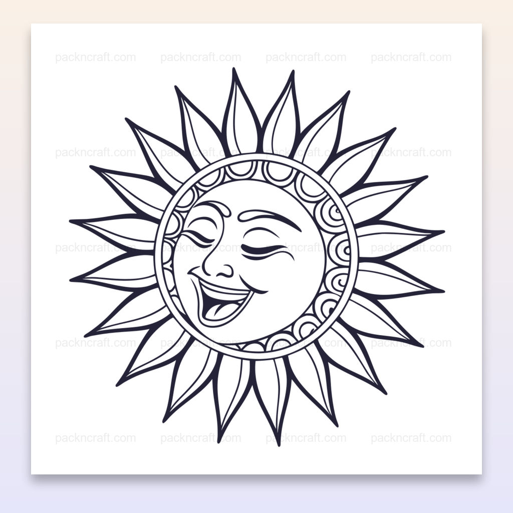 Illustration de soleil rieur en SVG linéaire, idéale pour déco éducative.