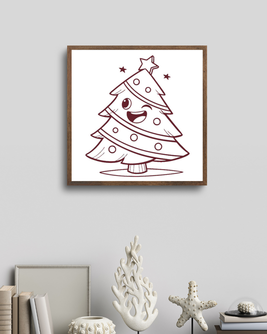 Cadre avec un sapin festif, au style minimaliste et clin d'œil festif de Noël