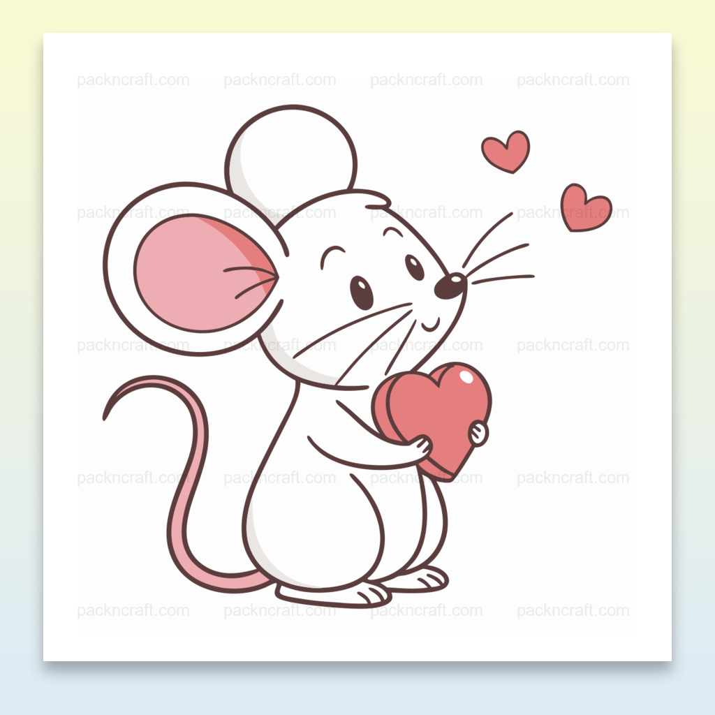 Illustration d'une souris amoureuse avec un cœur, parfaite pour la Saint-Valentin, DIY et papeterie.