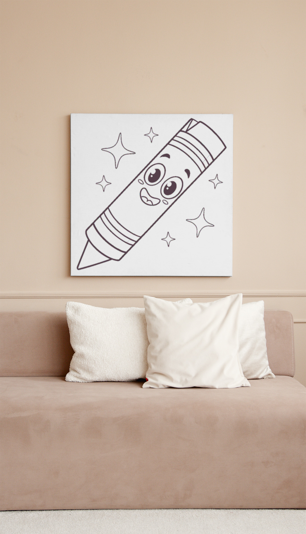 Cadre avec un crayon souriant style kawaii pour une déco éducative scintillante