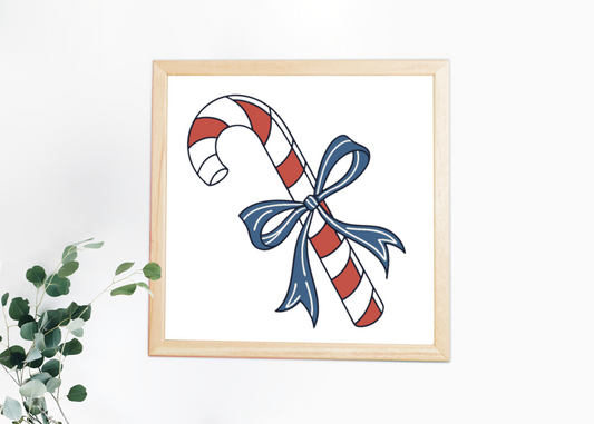 Cadre festif avec canne en sucre ruban rouge, ambiance Noël magique