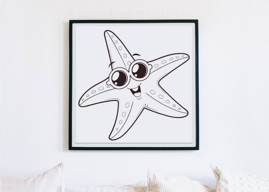Cadre avec étoile de mer joyeuse dans un style cartoon marin coloré et amusant