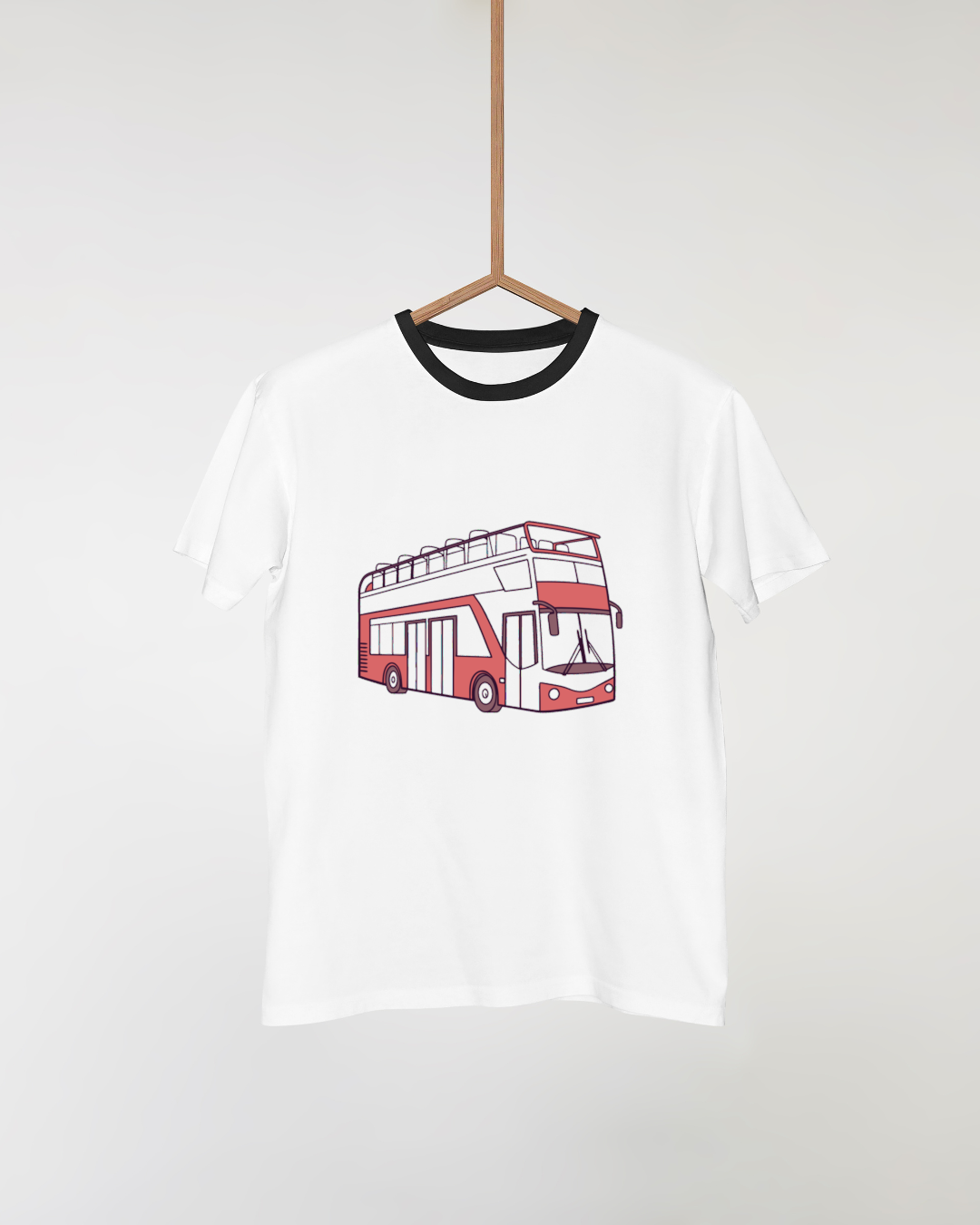 T-shirt avec bus à impériale moderne en style cartoon rétro pour un voyage urbain