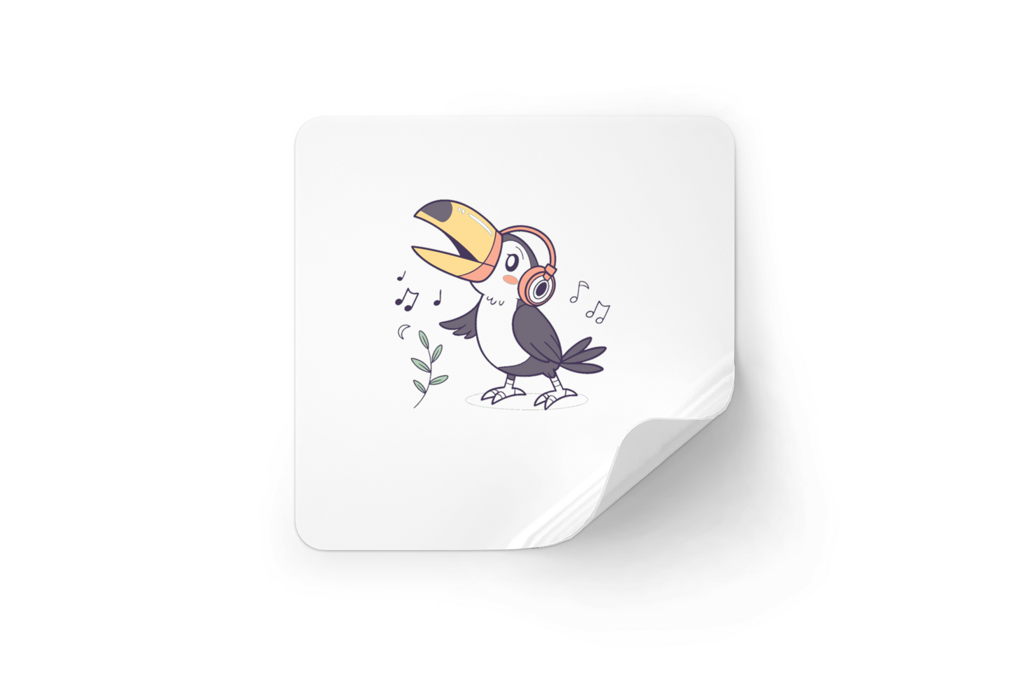 Sticker avec un toucan mélomane sur fond exotique