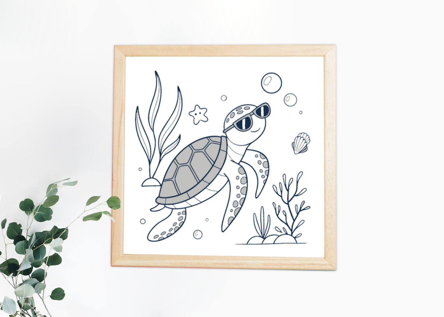 Cadre décoratif avec tortue élégante en plongée affichant style vectoriel élégant