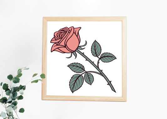 Cadre floral élégant avec rose unique.