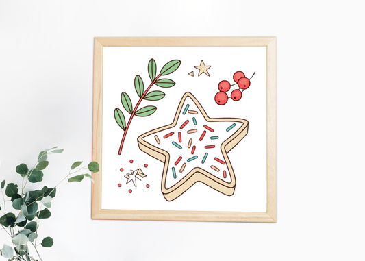 Cadre festive orné d'un dessin étoile biscuit pour ambiance gourmande de Noël