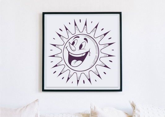 Cadre décoratif avec soleil minimaliste inspirant une ambiance joyeuse et ensoleillée