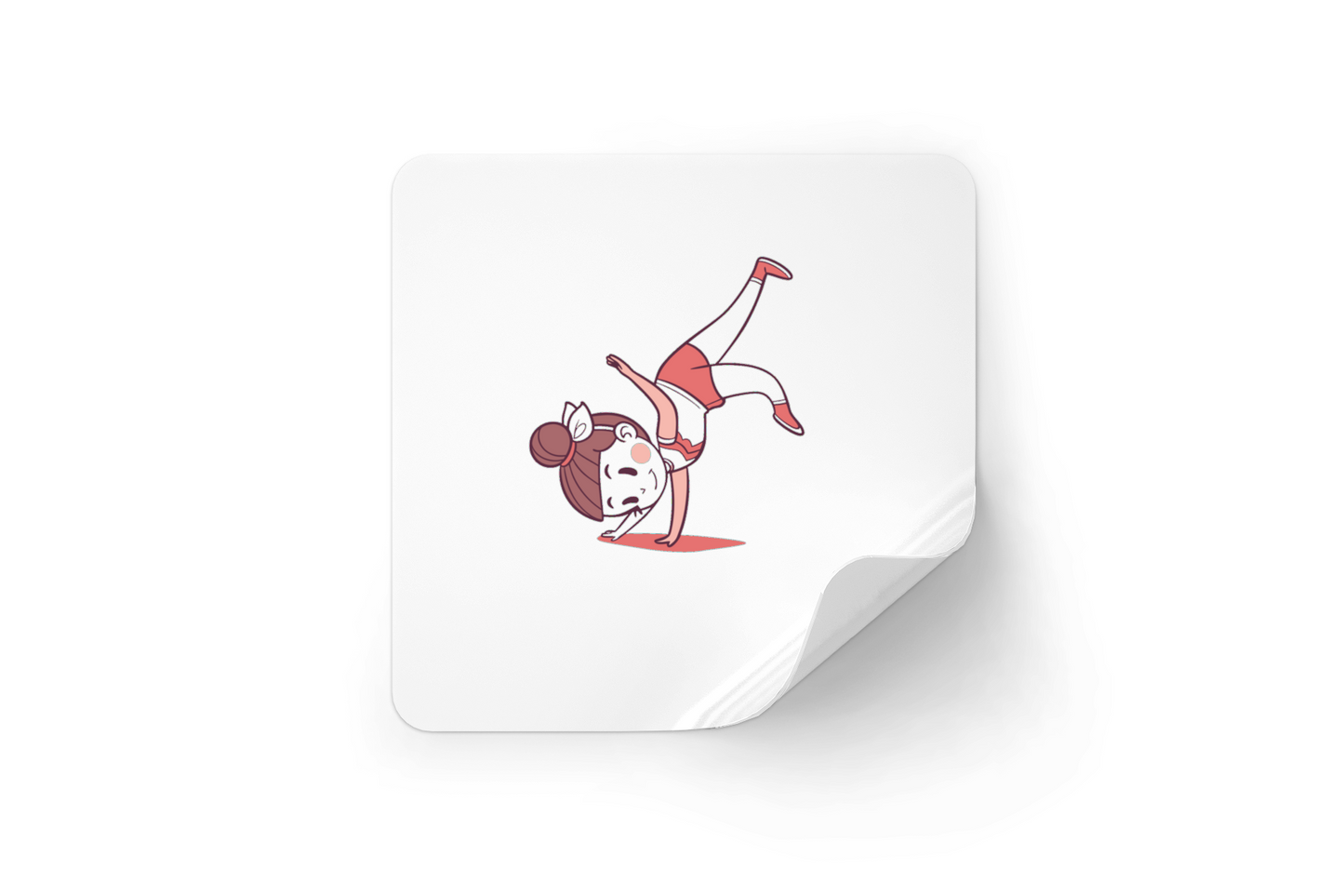 Sticker décoratif illustrant une jeune gymnaste en mouvement sur fond coloré