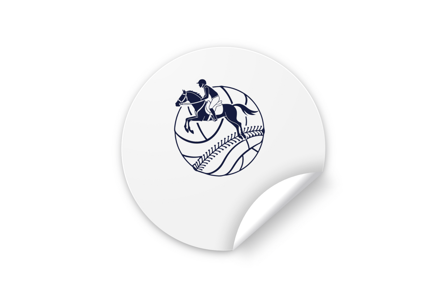 Sticker sportif affichant un cavalier élégant dans un design numérique sophistiqué