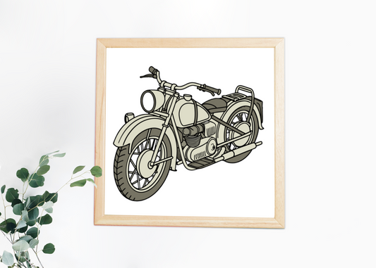 Détail du cadre Zundapp KS750 1941 pour projet mural décoratif.