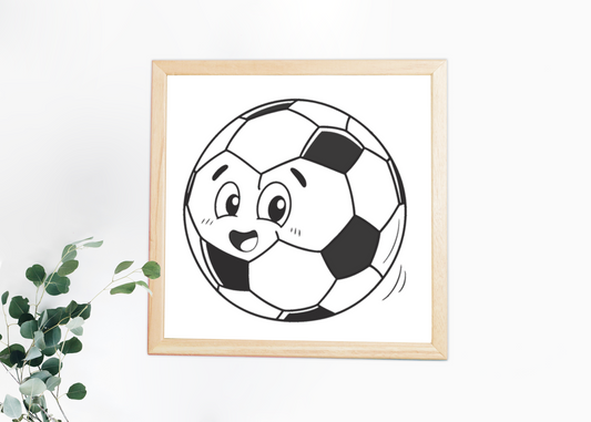 Cadre décoratif avec ballon de foot souriant dans un style de dessin vectoriel amusant