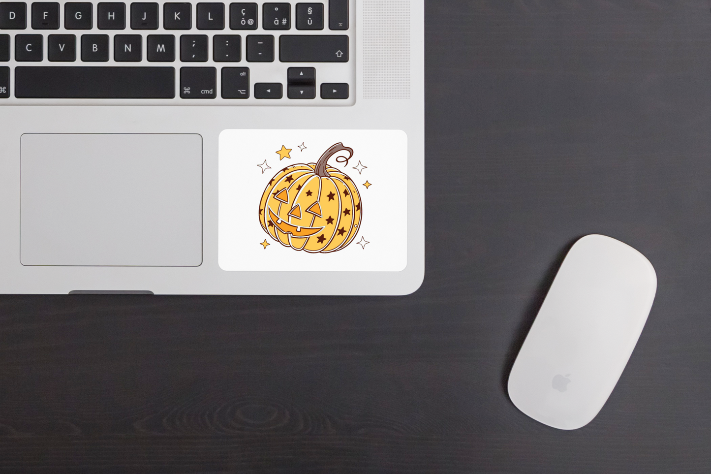 Sticker festif affichant une citrouille étoilée joyeuse pour Halloween