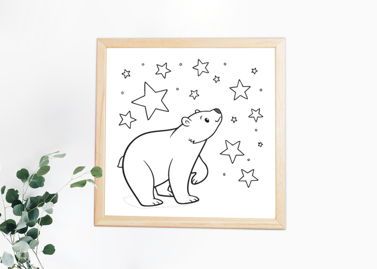 Cadre décoratif avec ourson kawaii étoilé, parfait pour une chambre enchantée