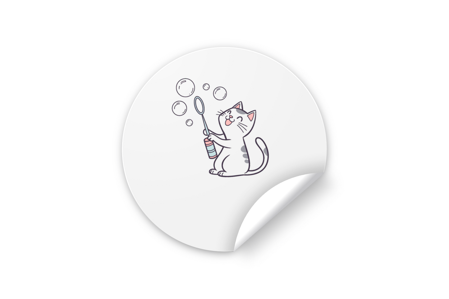 Sticker chat joyeux avec bulles, design pétillant et motif amusant pour loisirs
