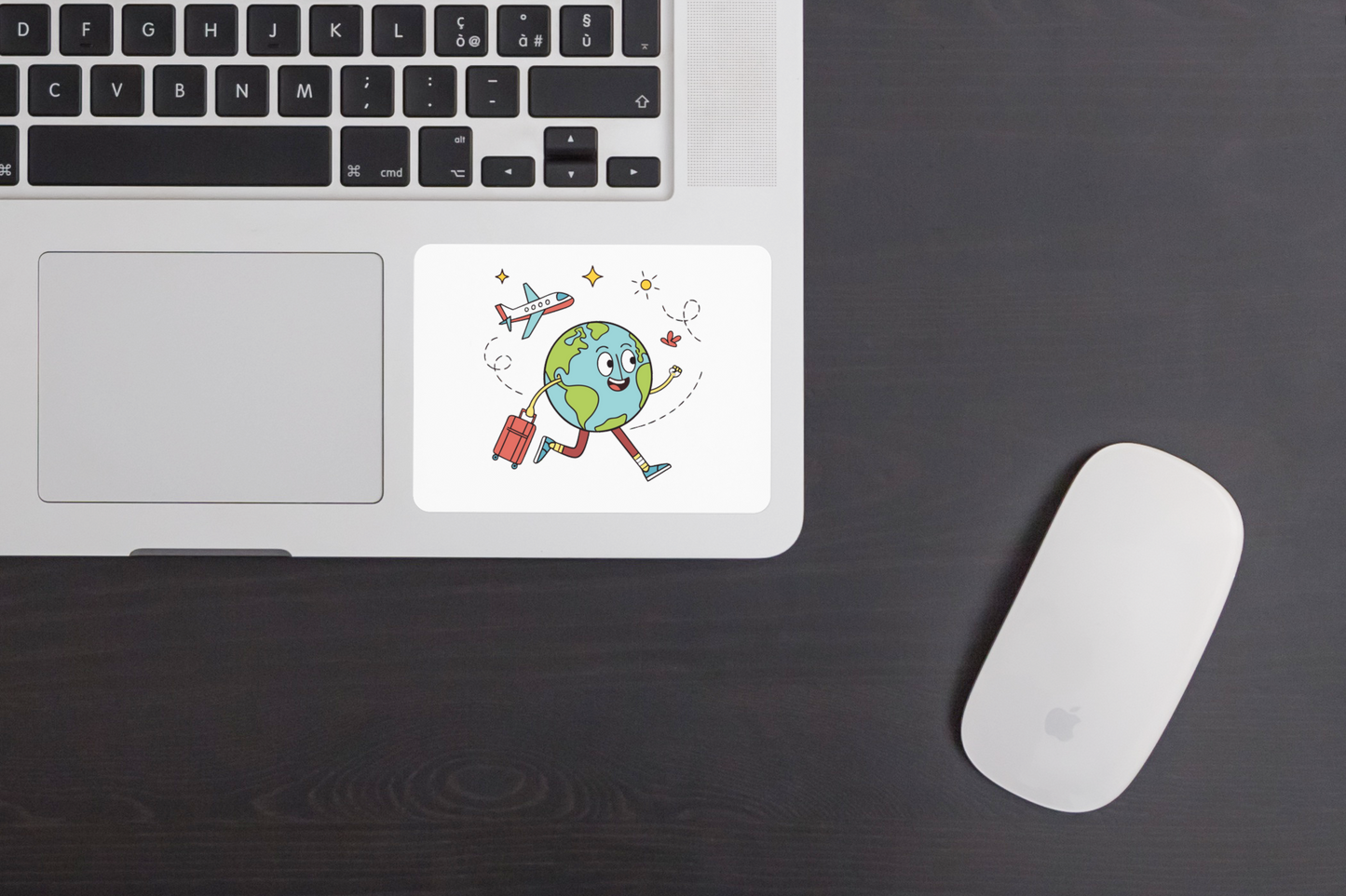 Sticker avec globe souriant et thème aventure déco minimaliste et attrayant