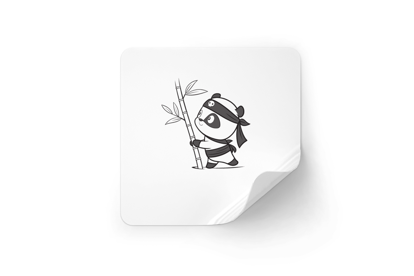 Sticker avec panda ninja monochrome portant du bambou style aventure décorative