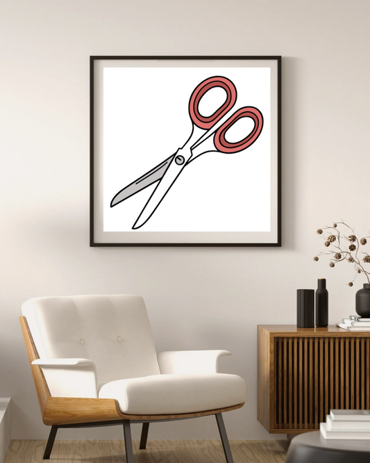 Cadre orné d'une icône minimaliste de ciseaux en mouvement élégants