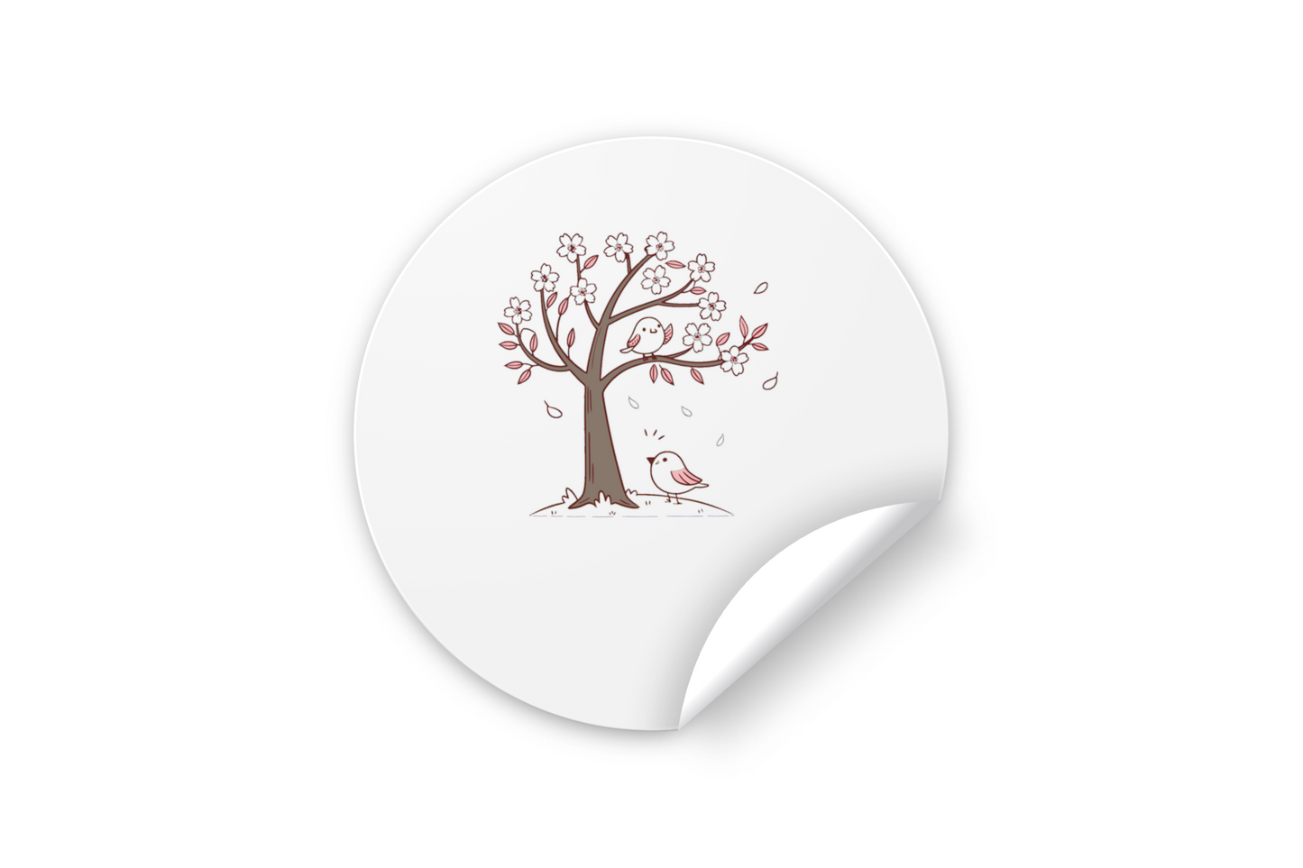 Sticker décoratif orné d'oiseaux joyeux sous un cerisier à fleurs dans un style pastel