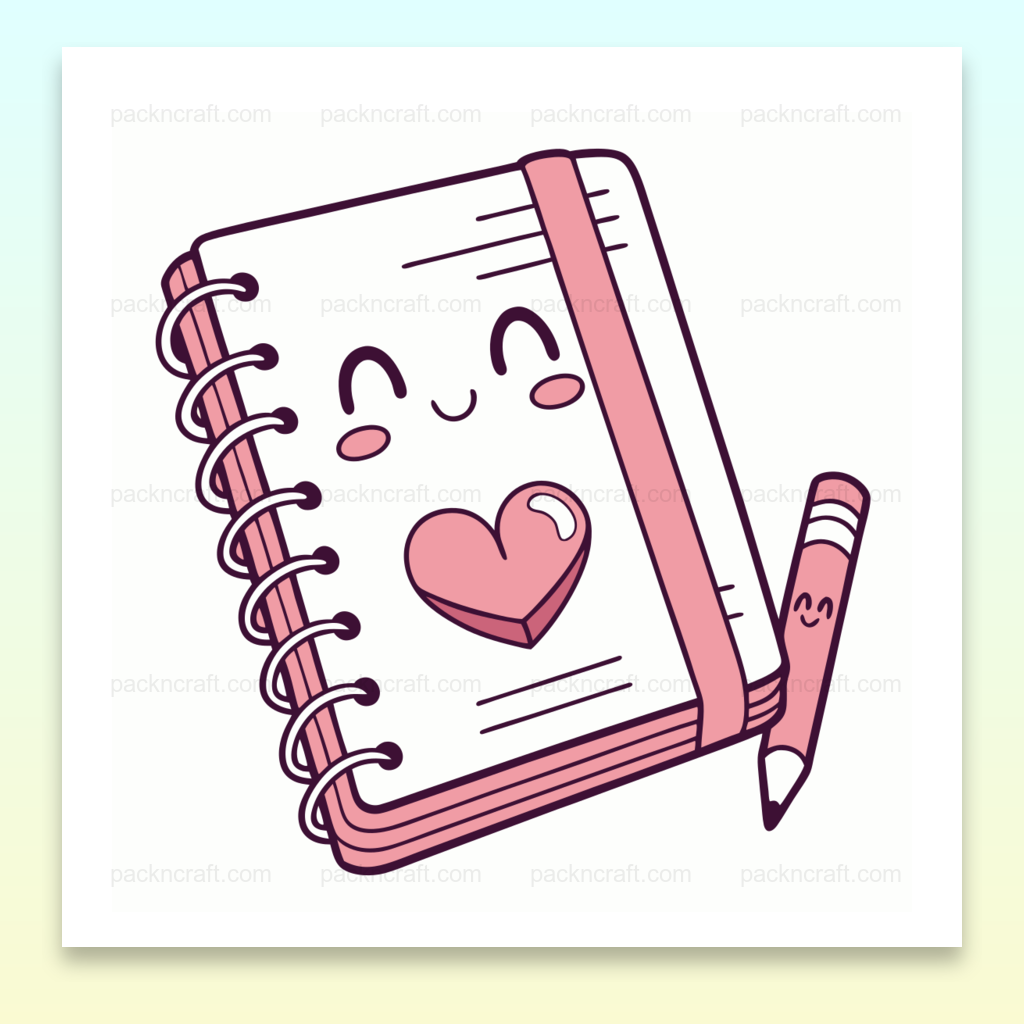 Carnet illustré avec visage heureux et crayon pour projets DIY
