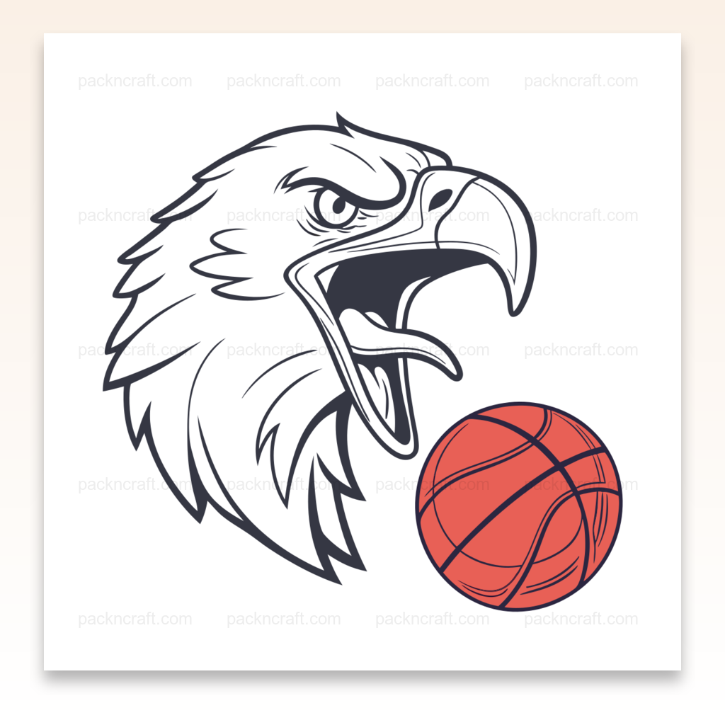 Illustration d'un aigle rugissant avec un ballon de basket, idéale pour projets DIY et déco sportive