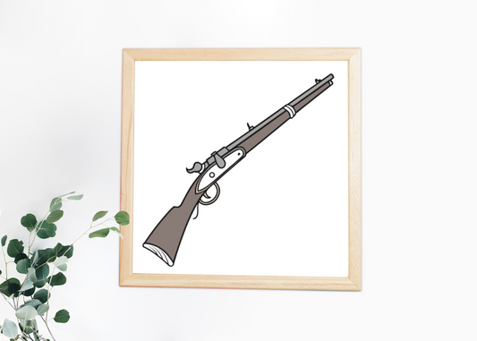 Cadre décoratif avec fusil ancien style flat pour un thème historique élégant