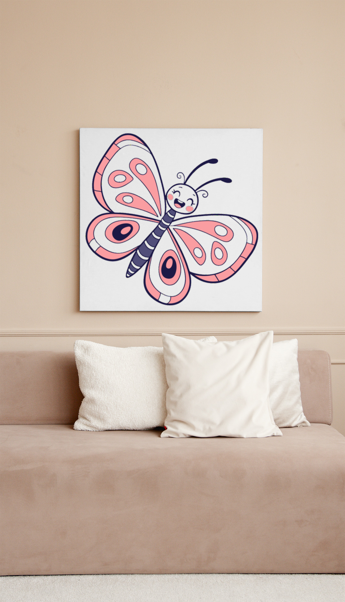 Cadre décoratif avec papillon en pastel évoquant une nature joyeuse et enjouée