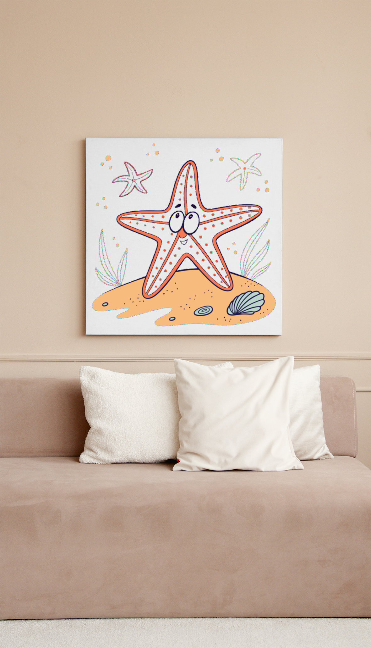 Cadre décoratif avec une étoile de mer cartoon pour un style marin ludique