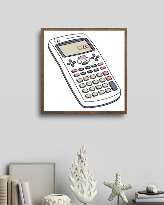 Cadre moderne avec dessin de calculatrice stylisée en doodle pour une déco éducative